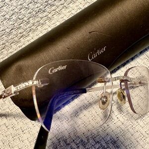 Cartier Rimless Glasses with Silver Accents and Diamonds